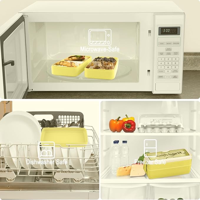 Iteryn Bento Box Lunch Box, 3 Layers Stackable Lunch Containers with Compartments-Leakproof Eco-Friendly Meal Prep Containers