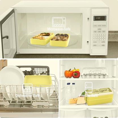 Iteryn Bento Box Lunch Box, 3 Layers Stackable Lunch Containers with Compartments-Leakproof Eco-Friendly Meal Prep Containers