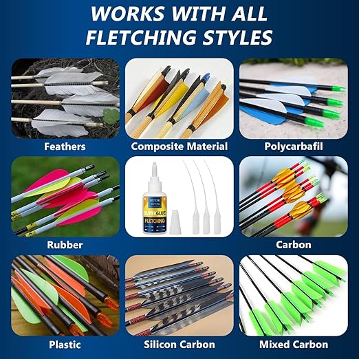 Fletching Glue 100g, Heavy Duty Arrow Glue Kit for Carbon, Aluminum, Wood Shafts, Instant & Clear Arrow Insert Adhesive Bonder for Fletching Vanes, Feathers and Inserts