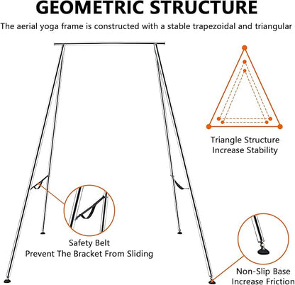 TECSPEC 9.6 FT/115.3 Inch Adjustable Height Aerial Yoga Frame & Hammock, Professional Swing Stand with 18 FT/33FT Aerial Silk, 550lbs Max Capacity