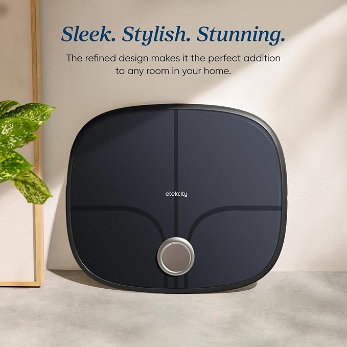 Etekcity Smart Rechargeable Scale for Body Weight, BMI, Fat, Muscle Mass, Digital Bathroom Scale with 13 Metrics, Secret Mode, Bluetooth Connect to Free Apps, Stealth Black