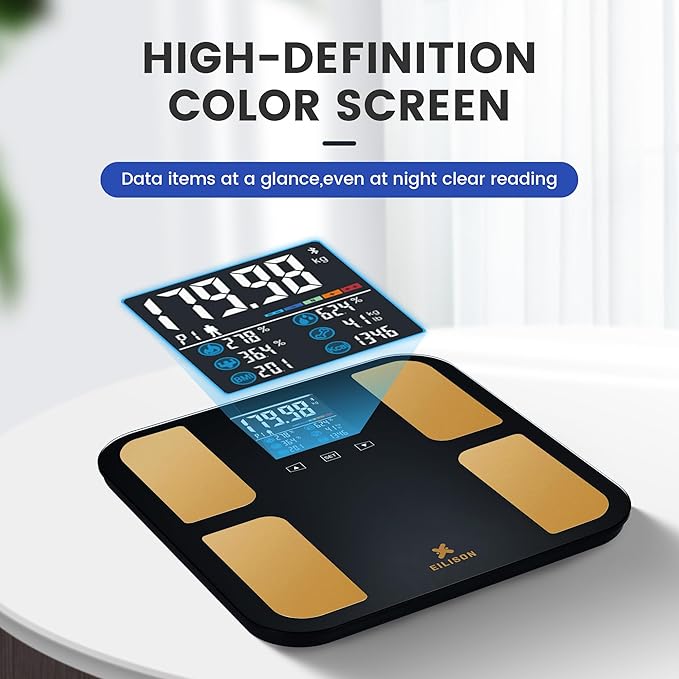 EILISON Highly Advance 2-in-1 Digital & Analog Weighing Scale for Body Weight-400lbs, 4 High Precison GX Sensor Accurate, Thick Tempered Glass, Extra Large Display (red) (Smart Black)