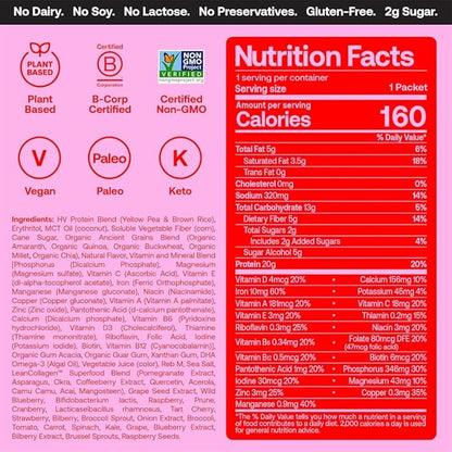 Happy Viking Strawberry Smoothie Plant Protein Powder, Created by Venus Williams, 20G Protein, Low Carb, Keto, Vegan, Gluten-Free, Non-GMO, Superfoods, Complete Meal Replacement, 8 Single Serve Packs