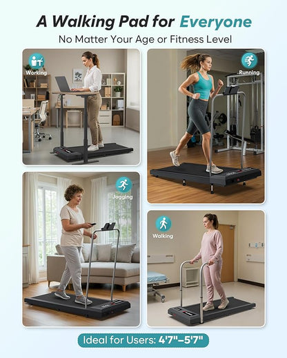 WELLFIT Auto Incline Folding Treadmill - 10% Incline Desk Walking Pad Treadmill with Handlebar, 400 lbs Heavy-Duty Capacity, Space-Saving Quiet Under-Desk Design for Home Office, Seniors & Fitness