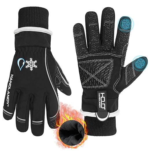 HANDLANDY Waterproof Insulated Work Gloves, 3M Thinsulate Thermal Winter Gloves for Men Women Touch Screen, Warm Ski Snowboard Cold Weather Gloves (Black, X-Large)