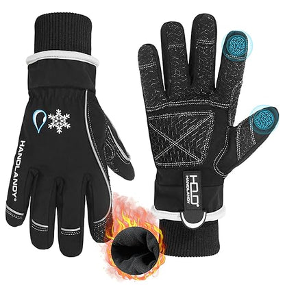 HANDLANDY Waterproof Insulated Work Gloves, 3M Thinsulate Thermal Winter Gloves for Men Women Touch Screen, Warm Ski Snowboard Cold Weather Gloves (Black, Large)