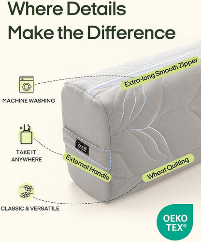 Zonli Yoga Bolster Pillow for Meditation & Restorative Yoga - Rectangular Support Cushion with Removable Cotton Cover & Carry Handle, 26"x11"x7"