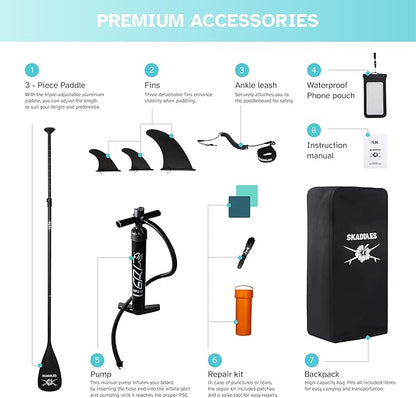 10’6’’ Portable Inflatable Stand Up Paddle Board (SUP) for Adults and Youth with Non-Slip Deck – Complete Accessories Kit, Perfect for Fishing, Yoga, Fitness & Family Fun