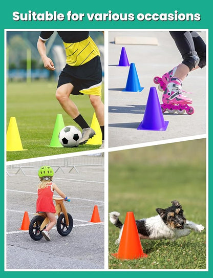 GHB Soccer Cones 7" 9" of 12 24 Pack Disc Soccer Sport Cones Training Field Marker Agility Cones for Basketball, Coaching, Practice Equipment Includes Drills Guide