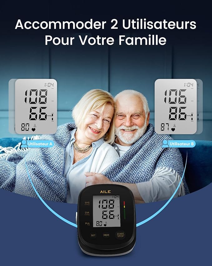 Blood Pressure Monitor,AILE Blood Pressure Machine Upper Arm Large Cuff(8.7"-16.5" Adjustable),Automatic high Blood Pressure Cuff for Home use (Black)