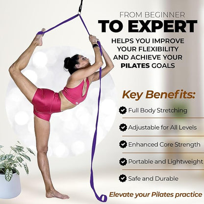 Pilates Stretching Strap with Door Anchor - Flexibility Equipment for Pilates Practitioners - Ideal for Improving Leg Flexibility, Core Stability, and Posture Alignment at Home