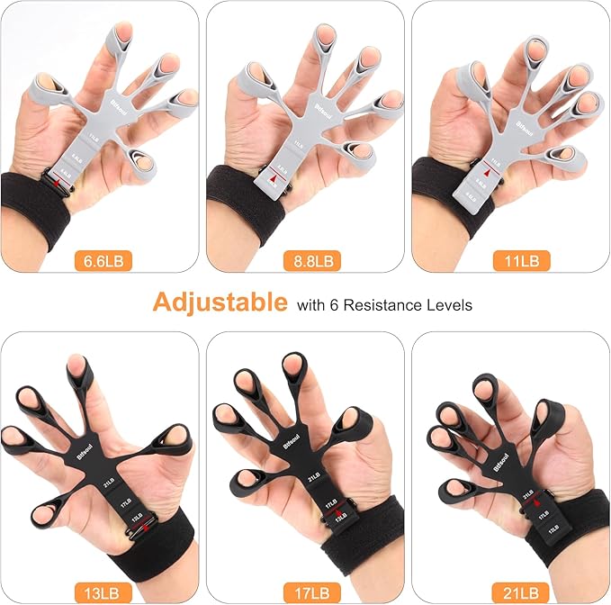Grip Strength Trainer Kit with Hand Gripper Strengthener, Finger Exerciser, Forearm Workout Ring, Double-Sided Finger Stretcher(Gripster) and Stress Relief Ball