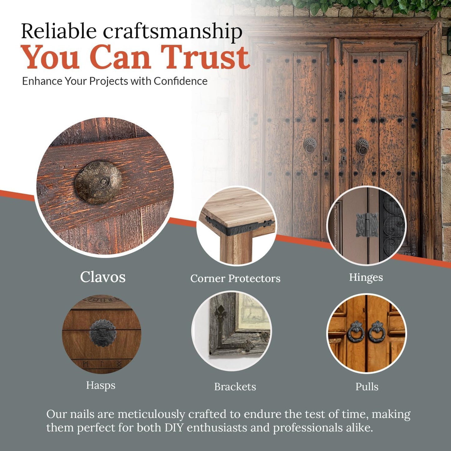 10 Pack 1.25" Round Head Iron Clavos Decorative Nails – Unfinished – Handmade Rustic Round Fasteners for Farmhouse Shutters, Faux Wood Beams, Barn Doors, Shutters, Gates – Ornamental Wood Accent