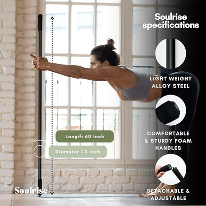 Yoga Stick for Mobility Exercise, Stretching, Pilates, Physical therapy, Fitness and other Workout - Adjustable 5 ft Pole will fix Posture, Stretch, Balance and Flexibility Training - Incl free E-book