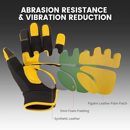 JUMPHIGH Mens Work Gloves, Synthetic Leather Mechanic Gloves, Utility, Touchscreen, Multipurpose, Construction, Warehouse, Truck Driving