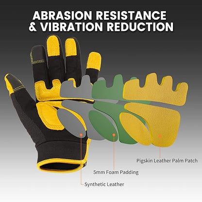 JUMPHIGH Mens Work Gloves, Synthetic Leather Mechanic Gloves, Utility, Touchscreen, Multipurpose, Construction, Warehouse, Truck Driving