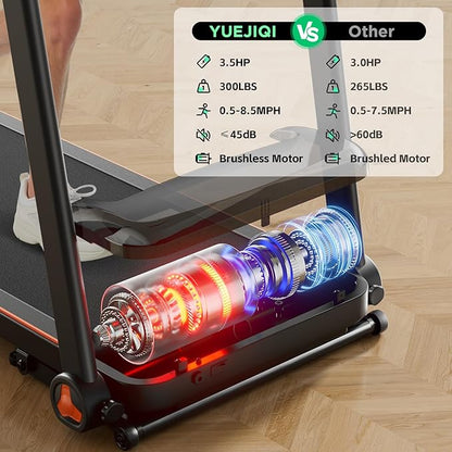 Treadmill with 0-15% Auto Incline, 3.5HP Quiet Brushless Foldable Treadmills for Home, Small Space Portable Running Walking Machine, 300 Lbs Capacity with Bluetooth APP & Pulse Monitor