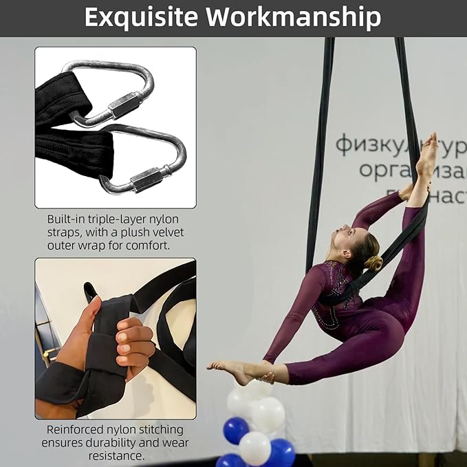 PRIOR FITNESS Aerial Yoga Straps 2m/6.6ft - Heavy Duty Circus Loops for Trapeze & Acrobatics[2 Pack],1850kg Load Capacity Medical-Grade Nylon