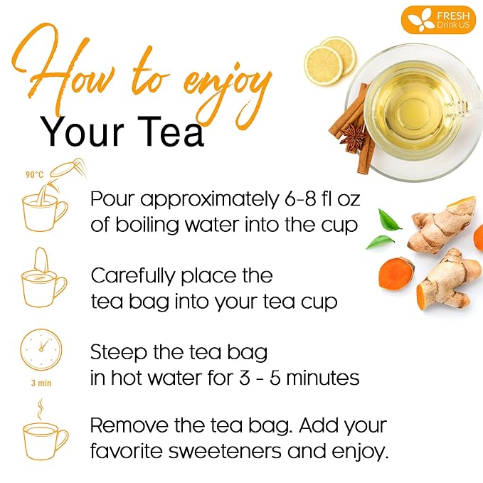 FreshDrinkUS, Premium 135 Turmeric Cinnamon Tea Bags, 100% Natural, Blend of Turmeric, and Cinnamon. Made with Natural Material Tea Bags. No Sugar. No Caffeine. Vegan.