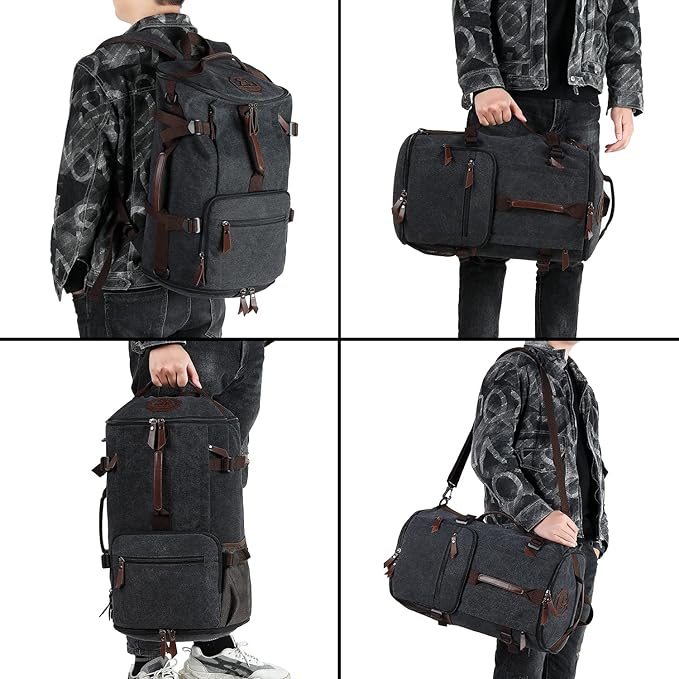 Kalesi Gym Duffle Bag Backpack 4-Way Vintage canvas with Shoes Compartment for travel Sport Hiking laptop (Vintage coffee)