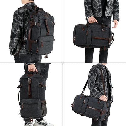 Kalesi Gym Duffle Bag Backpack 4-Way Vintage canvas with Shoes Compartment for travel Sport Hiking laptop (Vintage grey)