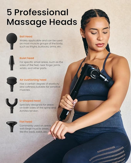 Foldable Massage Gun Deep Tissue with 5 Adjustable Angles,Portable Percussion Back Massager for Muscle/Neck/Body Pain Relief with Long Extension Metal Handle,32-Speeds,with Carry Case