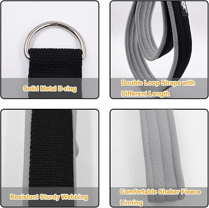 1 Pair Enhanced Pilates Double Loop Straps for Reformer, Thickened D-Ring Handle Straps, Yoga Exercise Accessories in 2 Lengths and Multicolor for Home Gym Workout