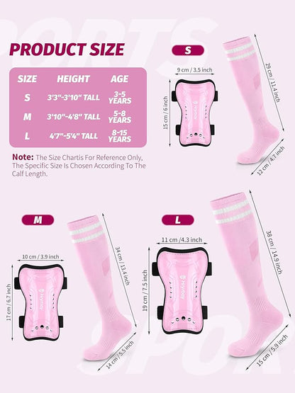 Kids Soccer Shin Guards and Socks Toddler Soccer Shin Pads Protective Defender Gear for 3-15 Years Old Youth Boys Girls
