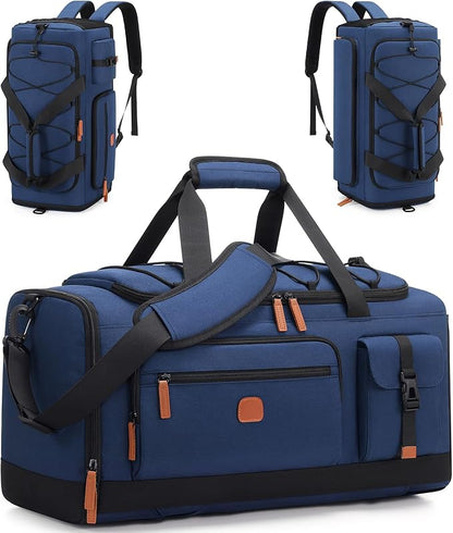 Gym Bag for Men and Women with Shoe & Laptop Compartment, 3-in-1 Sports Travel Duffel Bag Anti-Theft Weekender Carry-On Backpack for Airplane & Workout, Overnight Travel Bag,35L (Blue, Medium)
