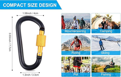 10 Pack Aluminum D Ring Key Rings Hiking Clips Locking Carabiner for Hiking Camping Fishing and Outdoor Use，Clips with Screw Gate Multicolored