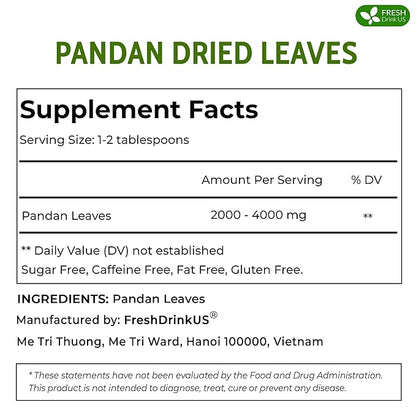FreshDrinkUS, Premium 2oz Natural Pandan Leaves Dried, 100% Pure Dried Pandan Leaves, Pandan Leaf Tea, No Additives, No Caffeine, Vegan (2 oz Dried Leaves)