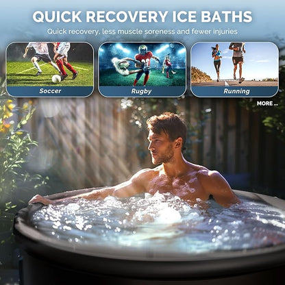 Ice Bath Tub for Athletes, 116 Gal XL Cold Plunge Tub for Recovery and Cold Water Therapy, Portable Multiple Layered Ice Pod Barrel for Outdoor, Inflatable Icebath Tub at Home, Pure Black