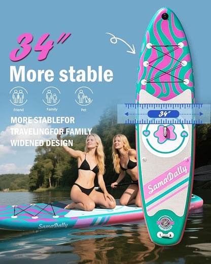 11'Stand Up Paddle Boards Surf Control with Premium SUP Board Accessories Backpack & Removable Fins, 34" Wide Inflatable Paddle Boards of All Skill Levels