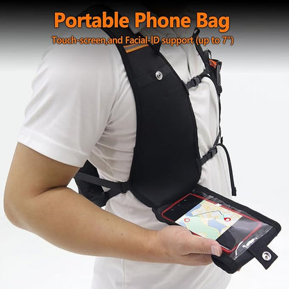 Hydration Backpack with 2L Hydration Bladder, Touch Phone Pocket, Compass, Whistle, Lightweight Breathable Reflective Running Water Backpack for Hiking Hydration Pack for Running Cycling