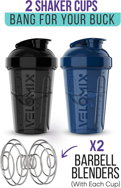 '-2 Pack- 20 oz Protein Shaker Bottles for Protein Mixes - 2x Wire Whisk, Leak Proof Shaker Cups for Protein Shakes and Pre Workout, Protein Shaker Bottle Pack, Protein Mixer Cup (Blue&Black)