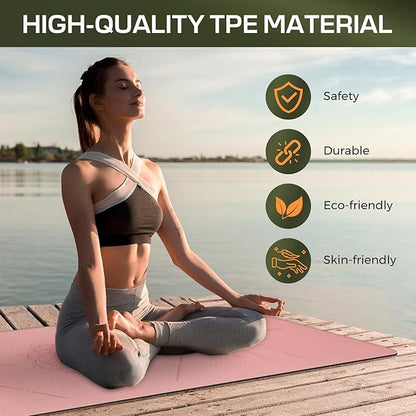 Yoga Mat Non Slip, Anti-Tear 3/16 Thick TPE Yoga Mats for Women and Men, 72"x24" Exercise & Fitness Mat with Carrying Strap, Workout Mats for Yoga, Pilates and Floor Exercise