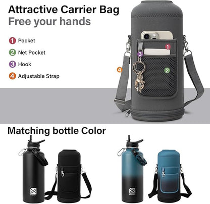 Insulated Water Bottle | Thickened Stainless Steel for Gym and Hiking with Straw, Carrier Bag, Handle Strap | BPA-Free 87 oz