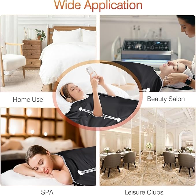 Infrared Sauna Blanket-Sauna Blanket for Home Use, Portable Design for Relaxation and Detoxification Highest 176℉, 20-60 Minutes Timer (Deep Black)