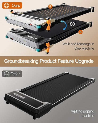 FUNRAY Versatile Walking Pad Treadmill with Incline - Dual-Sided Under Desk Treadmill with Foot Massage,2 in 1 Walking Machine for Home/Office with 330LBS Weight Capacity