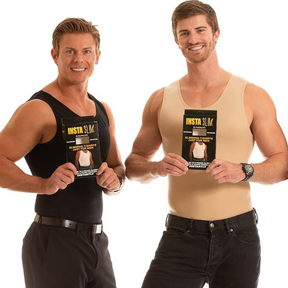 Insta Slim -Made in USA- Compression Tank-Top Shapewear for Men. Tummy Control Slimming Body-Shaper for Belly & Back Support