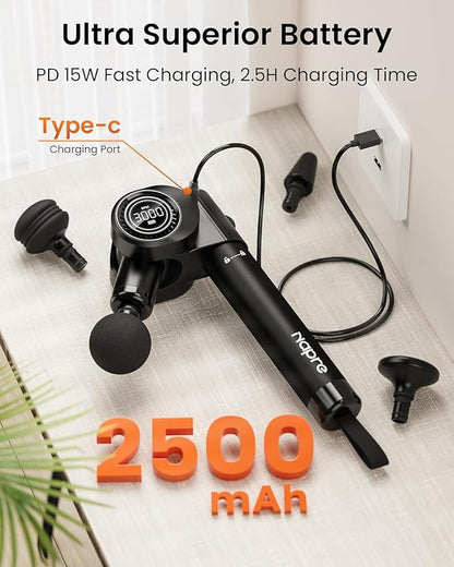 Foldable Massage Gun Deep Tissue with 5 Adjustable Angles,Portable Percussion Back Massager for Muscle/Neck/Body Pain Relief with Long Extension Metal Handle,32-Speeds,with Carry Case