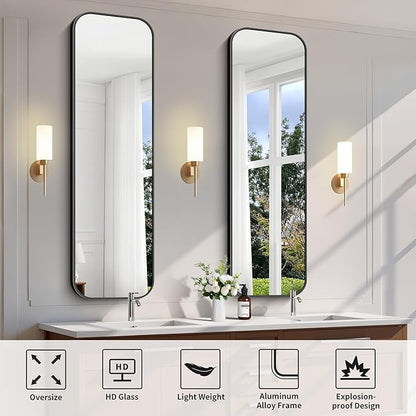 FORBATH Bathroom Mirror 55" x 16", Rectangle Black Bathroom Mirror with Black Aluminum Frame Rounded Corner, Wall Mounted Mirror for Bedroom Entryway Living Room