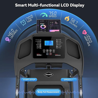 ANCHEER Foldable Treadmill with Sit Up Bench, 2025 Upgrade 3.5HP Portable Treadmills for Home with Incline 350 lbs Capacity, Smart LCD Display Body Fat& Heart Rate, Multifunction Exercise Equipment