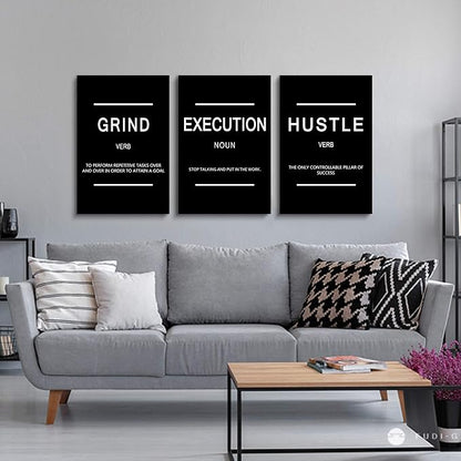 Framed Canvas Wall Art Success Quote, Office Wall Art, Black Large Poster, Positive Motivational Set of 3 Prints, Execute Failure Definition, Inspirational Print (B-3pcs,16x24inchx3pcs)