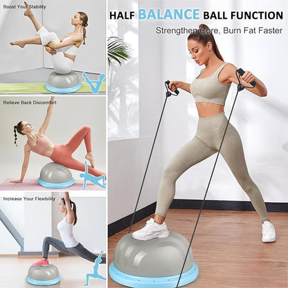 2-in-1 Balance Ball & Plank Board Trainer with App & 4 Interactive Games, Half Exercise Ball for Pilates & Yoga, Core Strength Training, Home Gym Workout, with 2 Resistance Bands & Pump