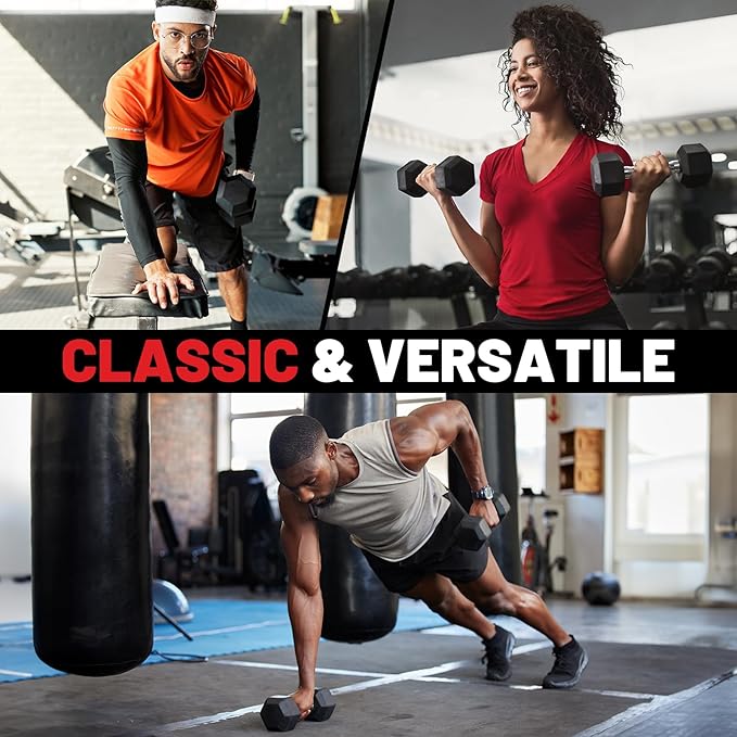 PAPABABE Hex Dumbbell Sets with Rack, 60-550lb Rubber Coated Dumbbell Weight Set and Storage Rack, Multiple Options Hand Weights for Strength Training