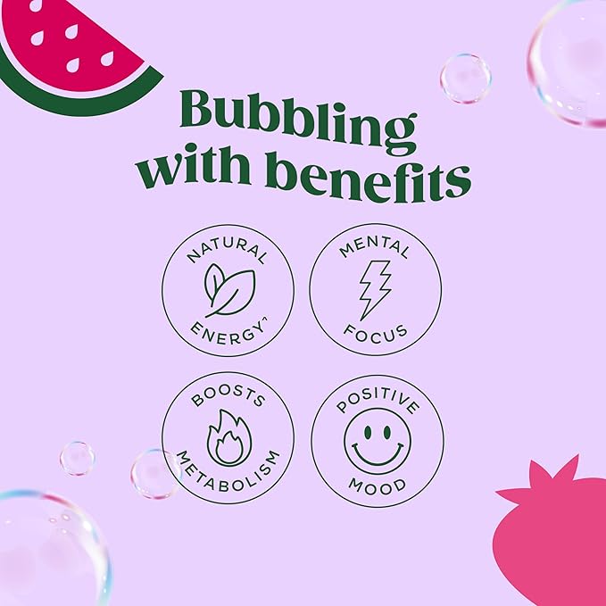 Bloom Nutrition Sparkling Energy Drink - Natural Caffeine, Zero Sugar, 180mg Caffeine - Antioxidant-Rich with Green Coffee Bean, Green Tea Extract, Prebiotics - Strawberry Watermelon - 12oz 24 Pack