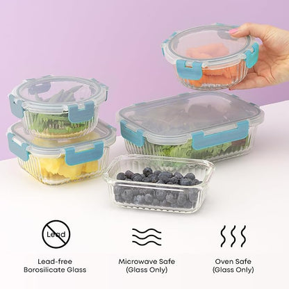 JoyJolt 24pc Borosilicate Glass Storage Containers with Lids | 12 Airtight/Freezer Safe Food Storage Containers for Pantry and Kitchen | Meal Prep Container for Lunch | Glass Tupperware Set