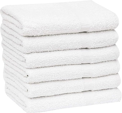GOLD TEXTILES 60 White Economy Bath Towels Bulk (24x48 Inch) Cotton Blend for Softness-Commercial Grade Easy Care