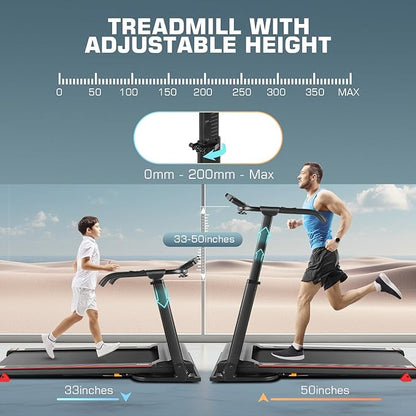 Treadmill with Desk Workstation & Adjustable Height, 300 LBS Weight Capacity, Folding Treadmill with 3 Level Incline, Bluetooth Speaker & App, Portable 2.5HP Walking Pad with Desktop for Home Office